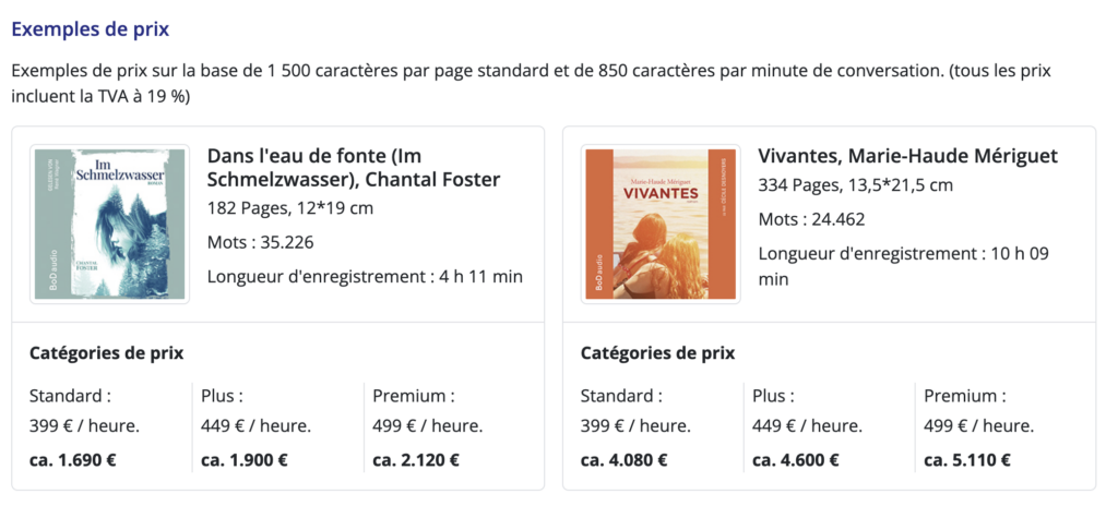 estimation de prix livre audio