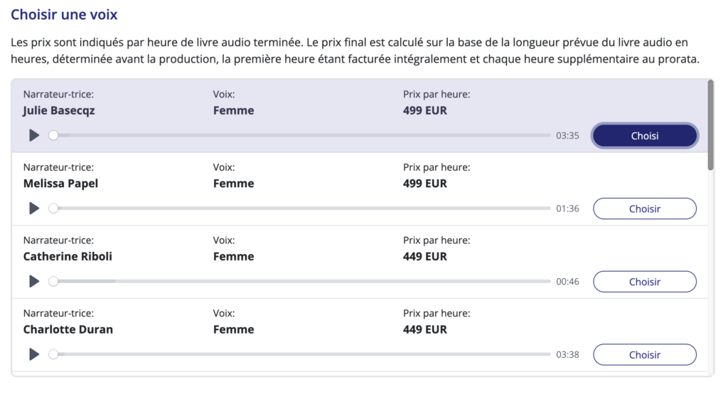 choix d'un narrateur de livre audio 