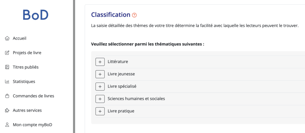 classification de livre en auto-édition, catégories pour publier son livre