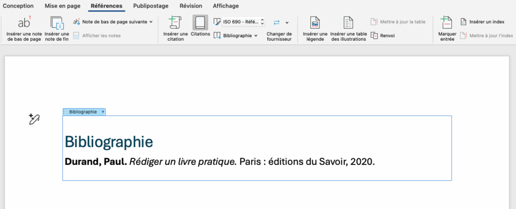 générer une bibliographie sur Microsoft Word